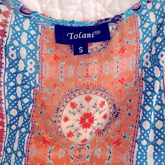 Tolani Multi-Colored Cold Shoulder Silk Boho Blouse, V-neck, Small - Picture 3 of 3